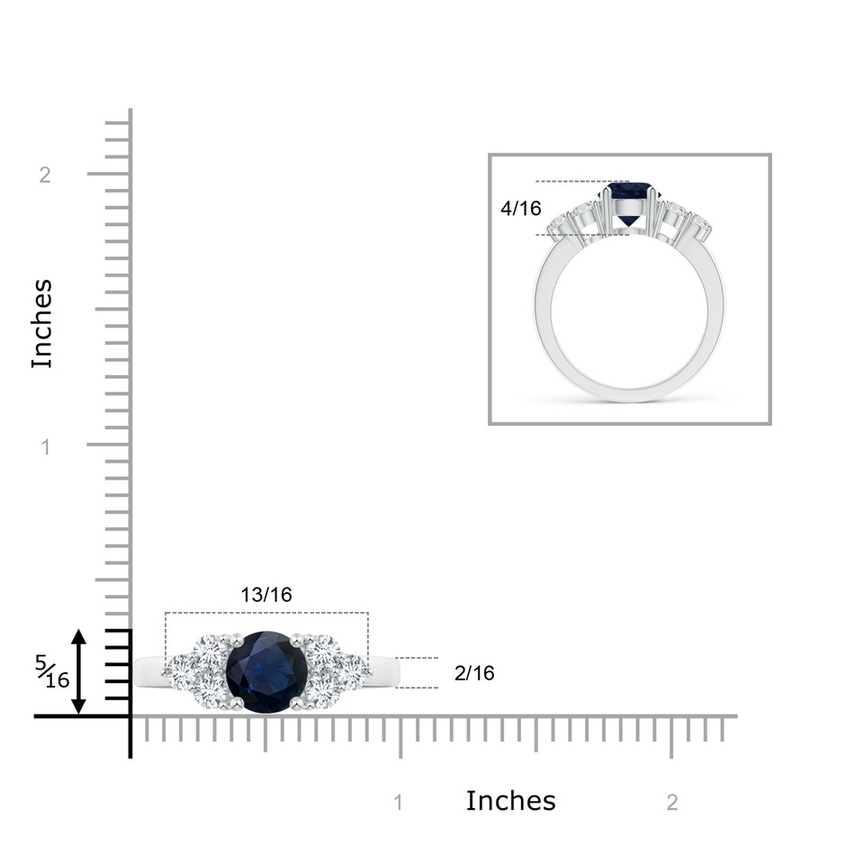 7mm A Round Sapphire Solitaire Ring With Trio Diamonds in White Gold ruler