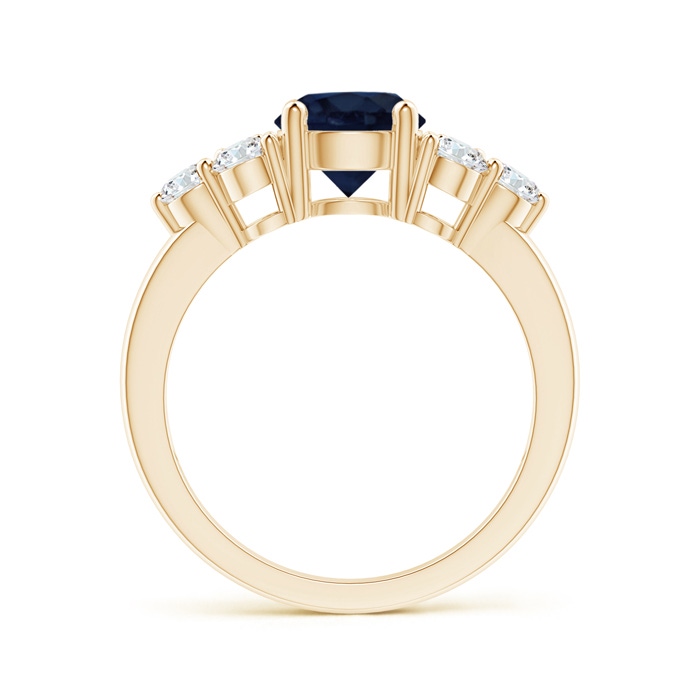 7mm A Round Sapphire Solitaire Ring With Trio Diamonds in Yellow Gold side 1