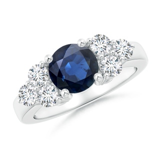 7mm AA Round Sapphire Solitaire Ring With Trio Diamonds in White Gold