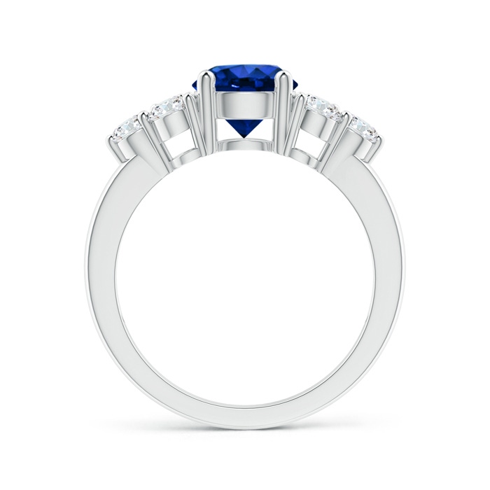 7mm Lab-Grown Round Sapphire Solitaire Ring With Trio Diamonds in P950 Platinum side 1
