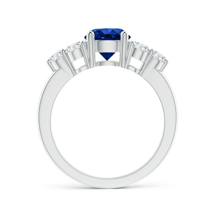 7mm Lab-Grown Round Sapphire Solitaire Ring With Trio Diamonds in White Gold side 1