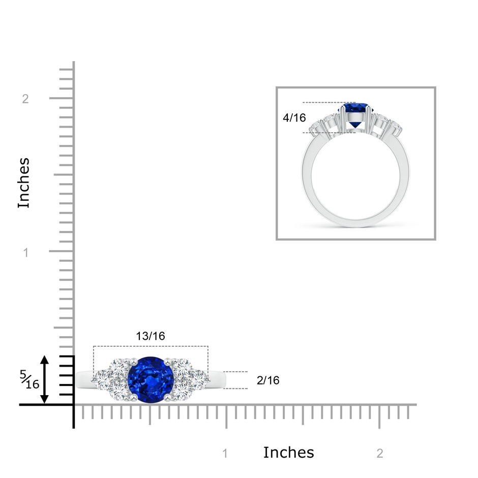 7mm Lab-Grown Round Sapphire Solitaire Ring With Trio Diamonds in White Gold ruler