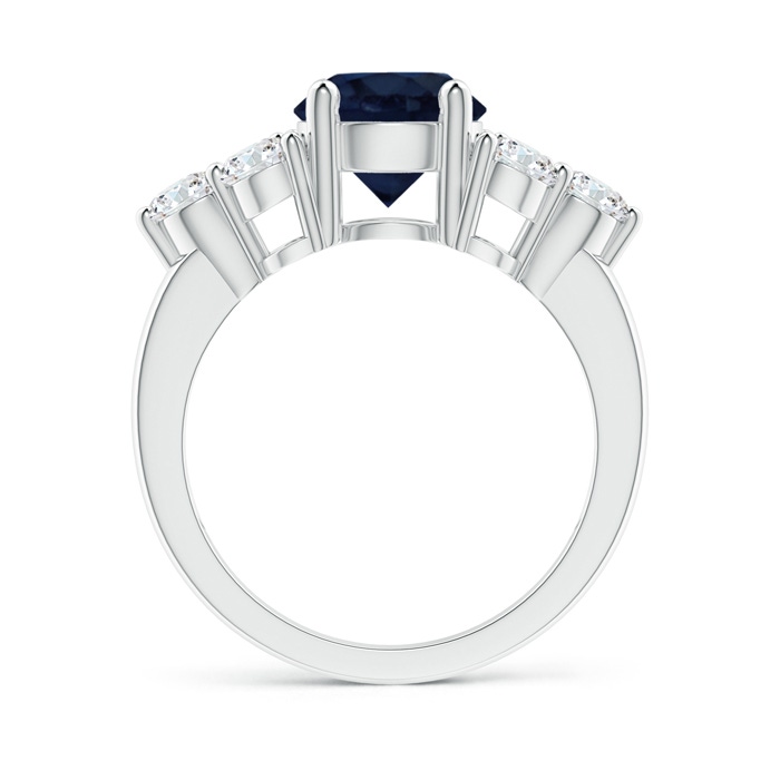 8mm A Round Sapphire Solitaire Ring With Trio Diamonds in White Gold side 1