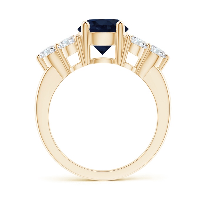 8mm A Round Sapphire Solitaire Ring With Trio Diamonds in Yellow Gold side 1