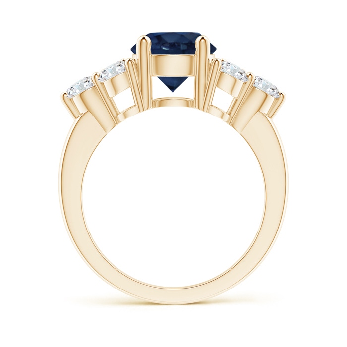 8mm AA Round Sapphire Solitaire Ring With Trio Diamonds in Yellow Gold side 1