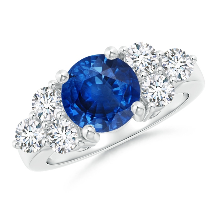 8mm AAA Round Sapphire Solitaire Ring With Trio Diamonds in P950 Platinum 