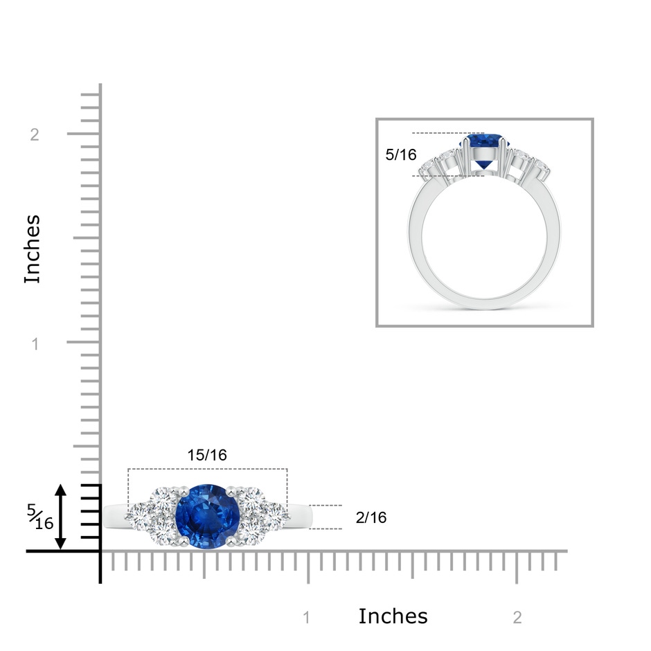 8mm AAA Round Sapphire Solitaire Ring With Trio Diamonds in P950 Platinum ruler