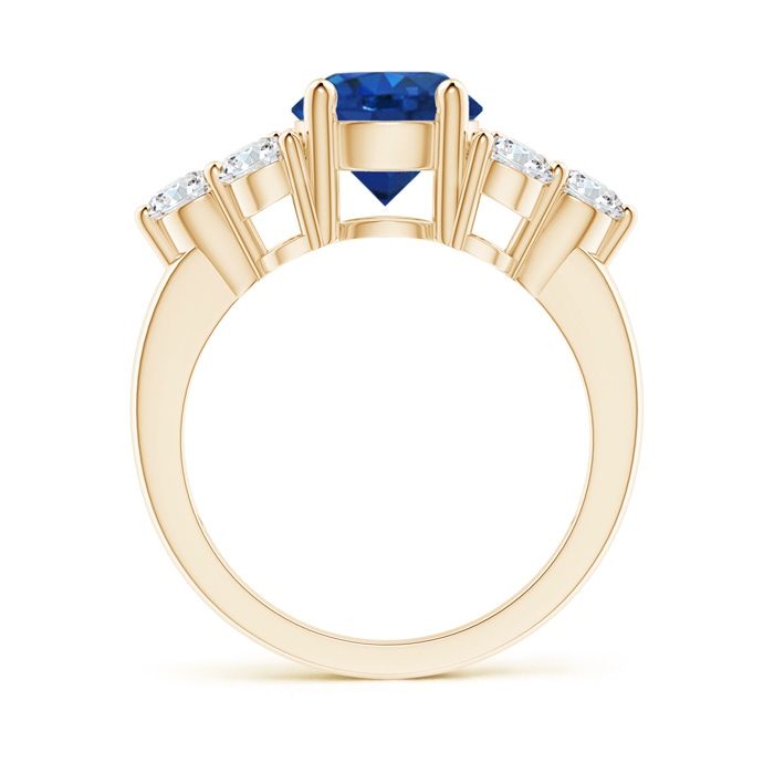 8mm AAA Round Sapphire Solitaire Ring With Trio Diamonds in Yellow Gold side 1