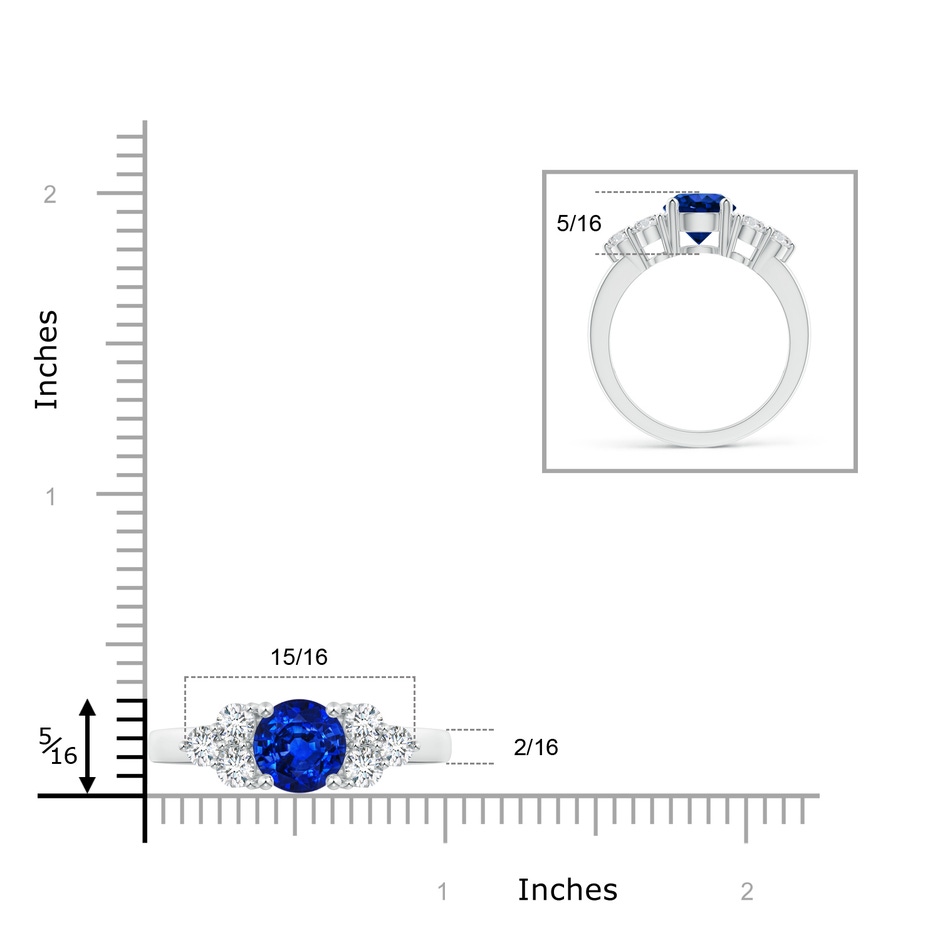 8mm AAAA Round Sapphire Solitaire Ring With Trio Diamonds in P950 Platinum ruler
