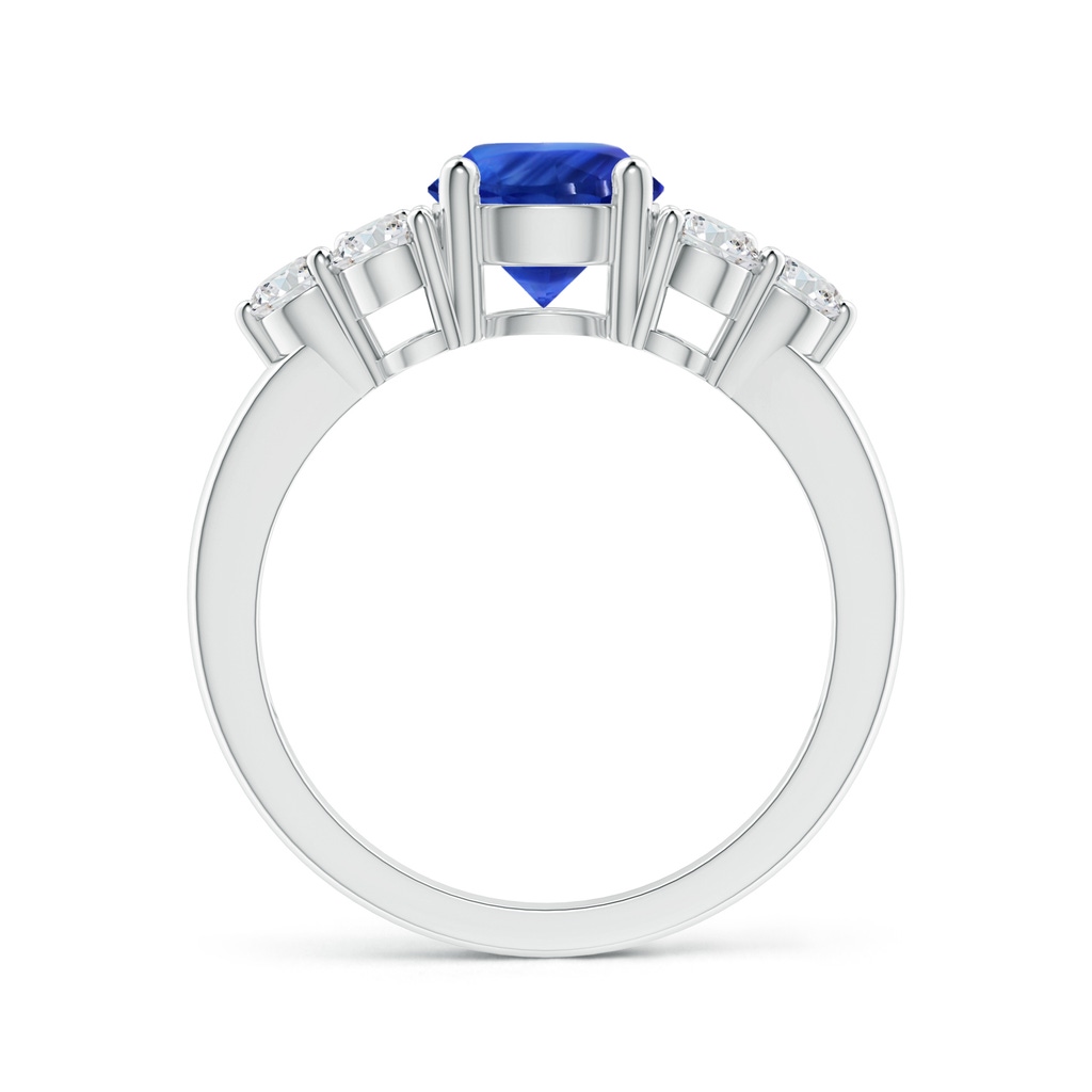 7.04x6.98x4.33mm AAA GIA Certified Round Blue Sapphire Ring with Trio Diamonds in 18K White Gold Side-1