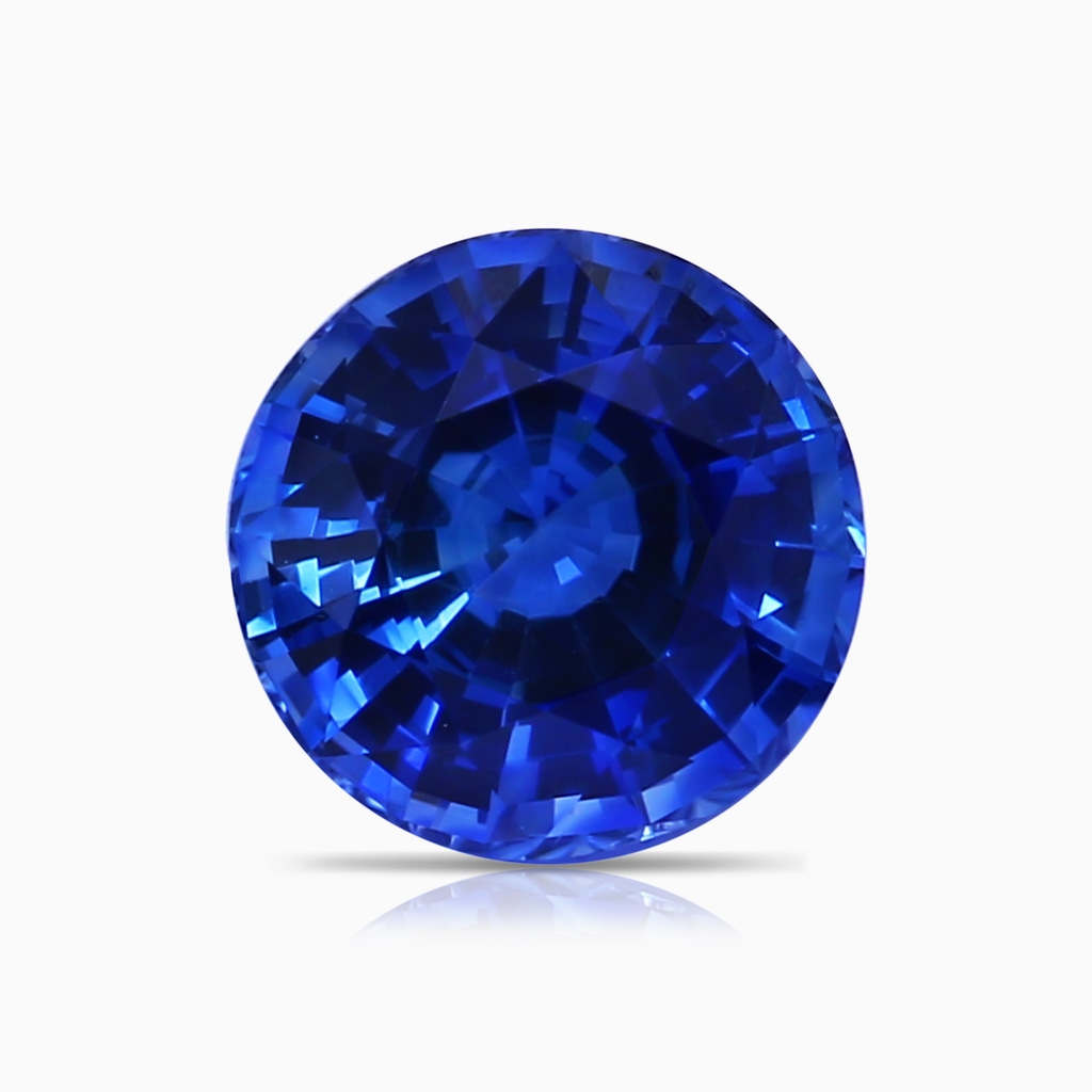 7.04x6.98x4.33mm AAA GIA Certified Round Blue Sapphire Ring with Trio Diamonds in 18K White Gold Stone