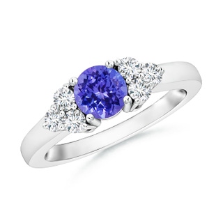 5mm AAAA Round Tanzanite Solitaire Ring With Trio Diamonds in P950 Platinum