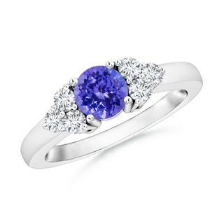 5mm AAAA Round Tanzanite Solitaire Ring With Trio Diamonds in White Gold