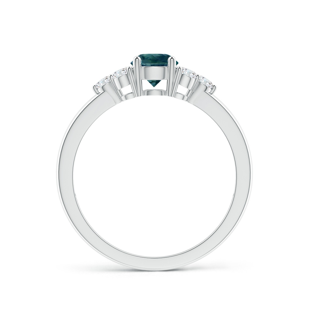 5mm AAA Round Teal Montana Sapphire Solitaire Ring With Trio Diamonds in P950 Platinum - side 199