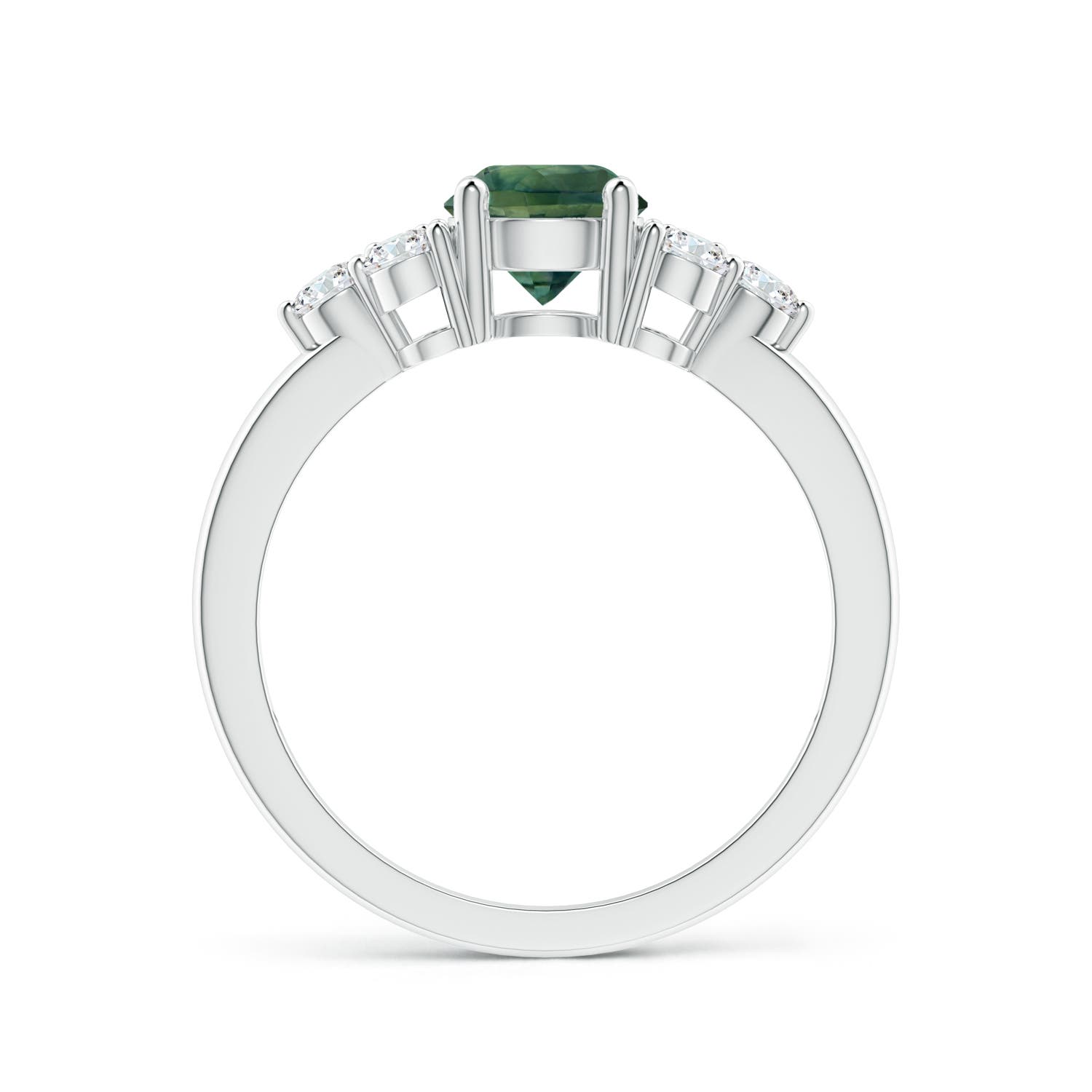 6mm AA Round Teal Montana Sapphire Solitaire Ring With Trio Diamonds in White Gold