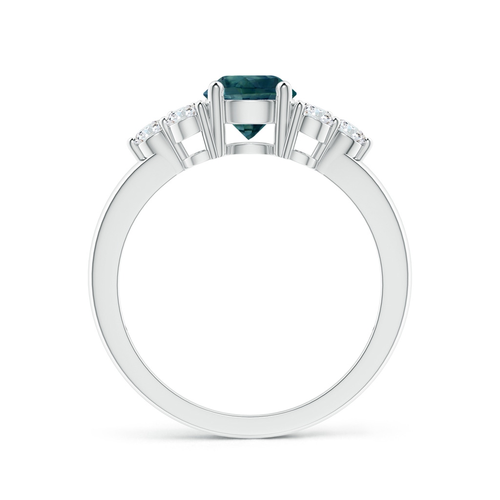 6mm AAA Round Teal Montana Sapphire Solitaire Ring With Trio Diamonds in White Gold Side 1
