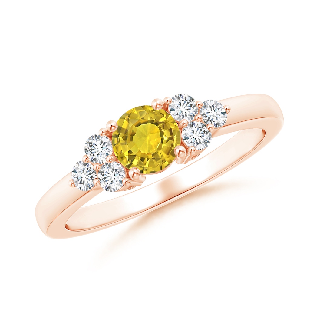 5mm AAAA Round Yellow Sapphire Solitaire Ring With Trio Diamonds in Rose Gold