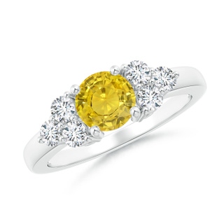 6mm AAA Round Yellow Sapphire Solitaire Ring With Trio Diamonds in White Gold