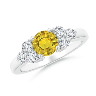 6mm AAAA Round Yellow Sapphire Solitaire Ring With Trio Diamonds in P950 Platinum