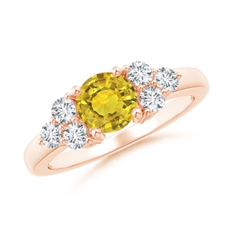 6mm AAAA Round Yellow Sapphire Solitaire Ring With Trio Diamonds in Rose Gold