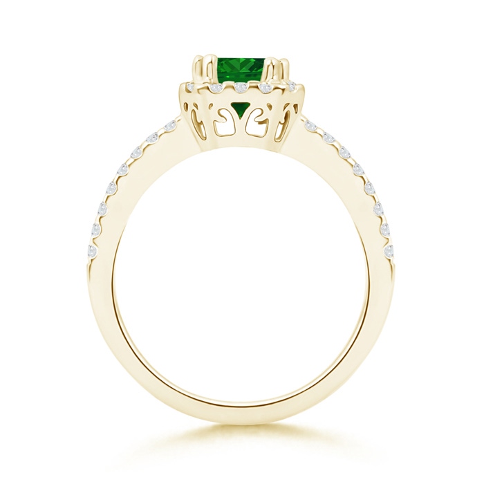 7x5mm AAAA Split Shank Emerald Halo Ring with Diamond Accents in Yellow Gold Product Image
