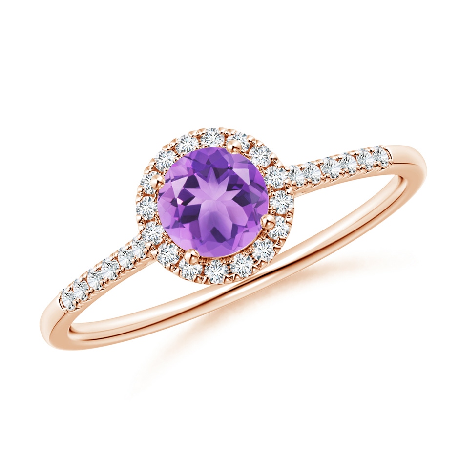 5mm A Round Amethyst Halo Ring with Diamond Accents in Rose Gold 
