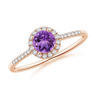 5mm AA Round Amethyst Halo Ring with Diamond Accents in 9K Rose Gold