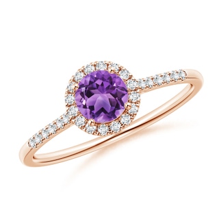 5mm AA Round Amethyst Halo Ring with Diamond Accents in Rose Gold