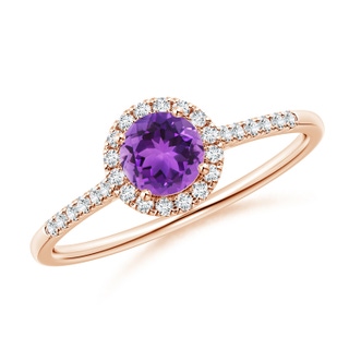 5mm AAA Round Amethyst Halo Ring with Diamond Accents in 10K Rose Gold