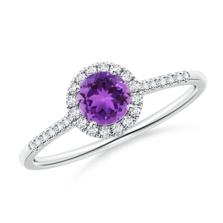 5mm AAA Round Amethyst Halo Ring with Diamond Accents in White Gold