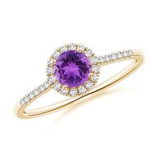 5mm AAA Round Amethyst Halo Ring with Diamond Accents in Yellow Gold