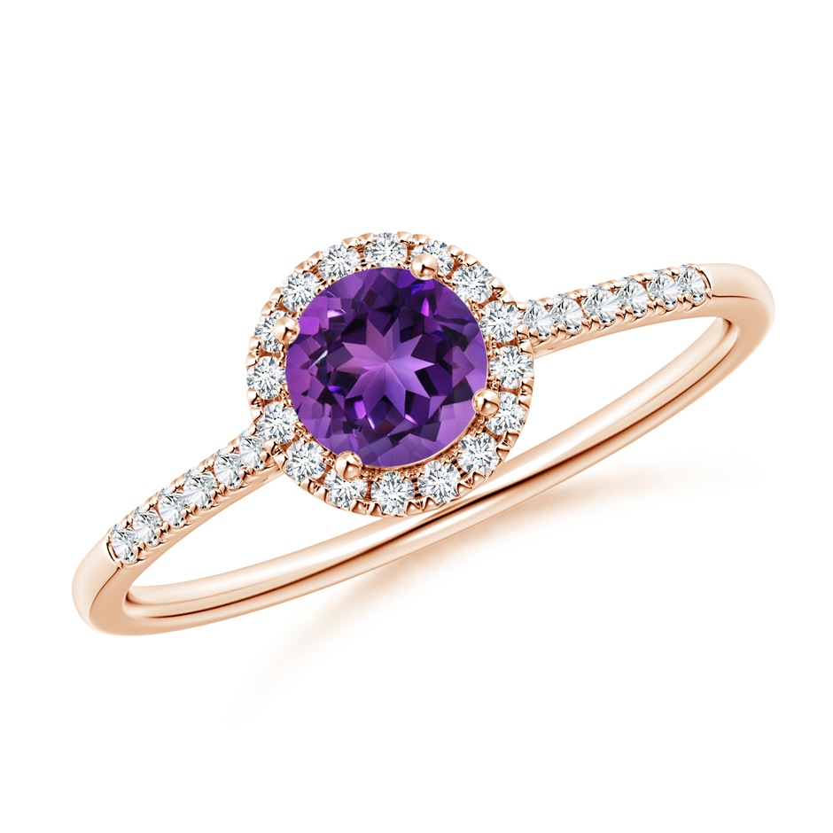 5mm AAAA Round Amethyst Halo Ring with Diamond Accents in Rose Gold 