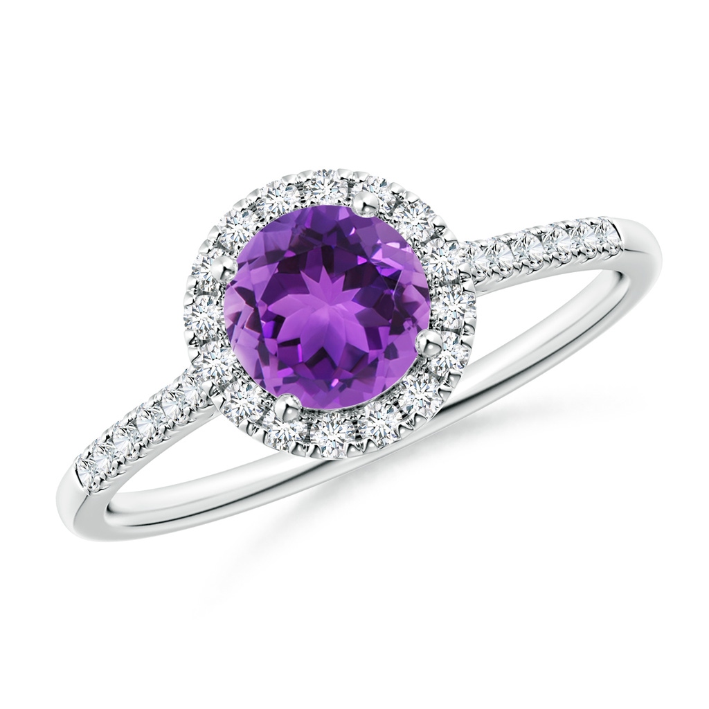 6mm AAA Round Amethyst Halo Ring with Diamond Accents in White Gold