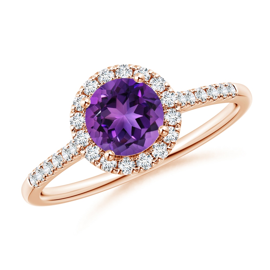 6mm AAAA Round Amethyst Halo Ring with Diamond Accents in Rose Gold 