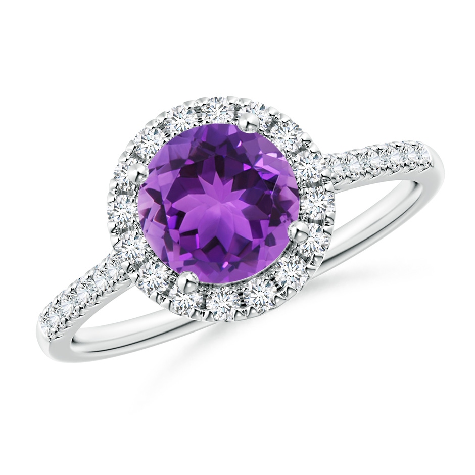 7mm AAA Round Amethyst Halo Ring with Diamond Accents in White Gold 