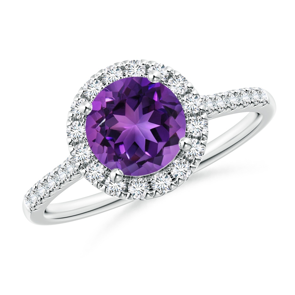 7mm AAAA Round Amethyst Halo Ring with Diamond Accents in White Gold 