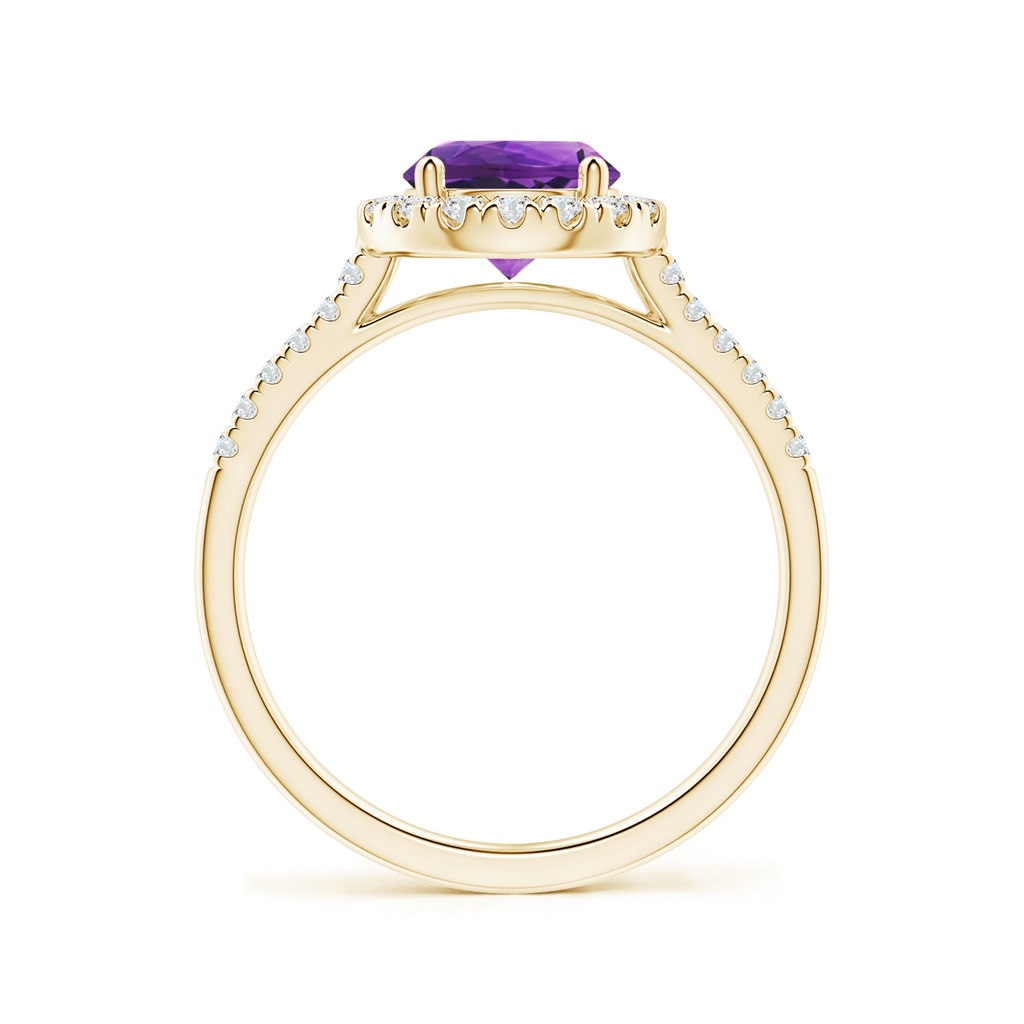 7mm AAAA Round Amethyst Halo Ring with Diamond Accents in Yellow Gold Side-1