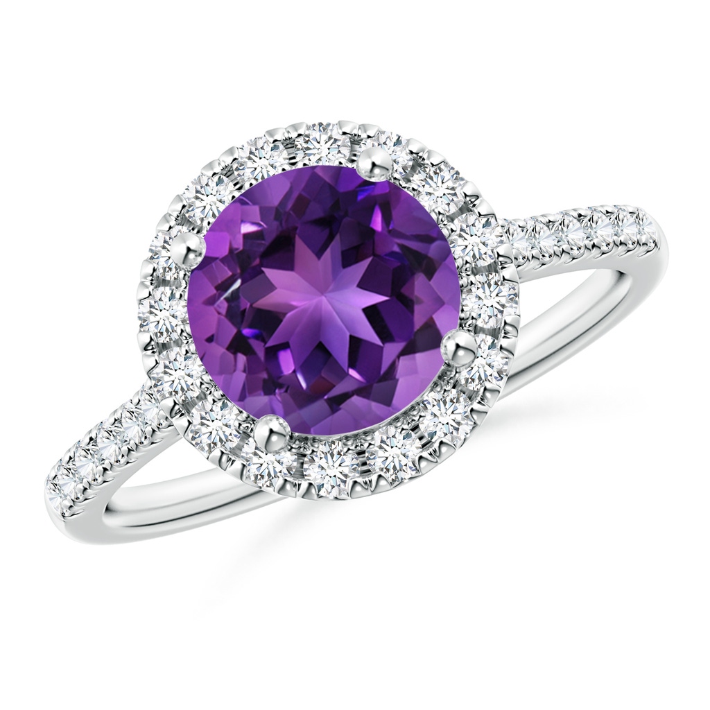 8mm AAAA Round Amethyst Halo Ring with Diamond Accents in White Gold