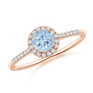 5mm AA Round Aquamarine Halo Ring with Diamond Accents in 9K Rose Gold