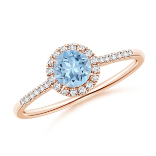 5mm AAA Round Aquamarine Halo Ring with Diamond Accents in Rose Gold