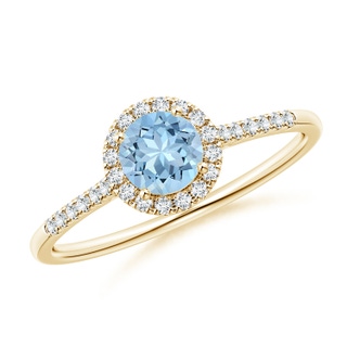 5mm AAA Round Aquamarine Halo Ring with Diamond Accents in Yellow Gold