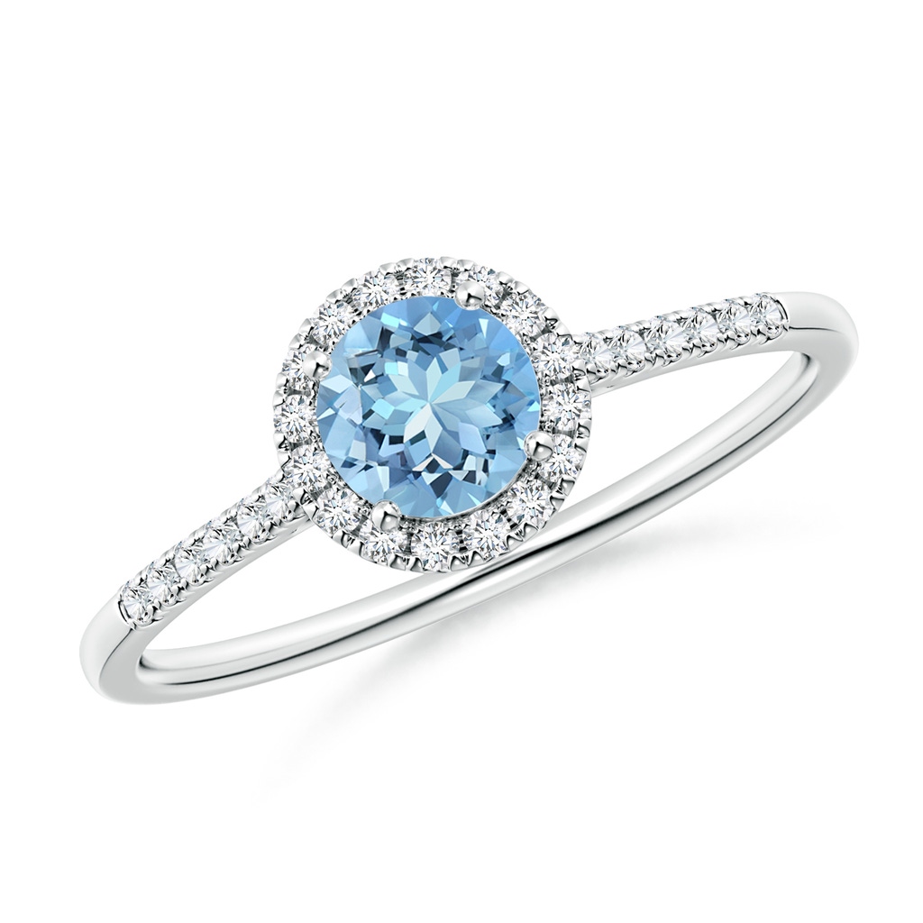 5mm AAAA Round Aquamarine Halo Ring with Diamond Accents in P950 Platinum