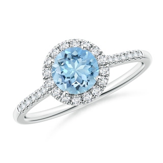 6mm AAAA Round Aquamarine Halo Ring with Diamond Accents in P950 Platinum