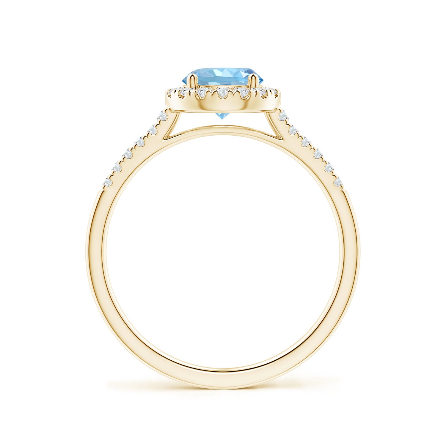 6mm AAAA Round Aquamarine Halo Ring with Diamond Accents in Yellow Gold