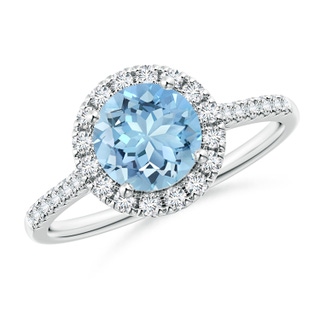 7mm AAAA Round Aquamarine Halo Ring with Diamond Accents in P950 Platinum