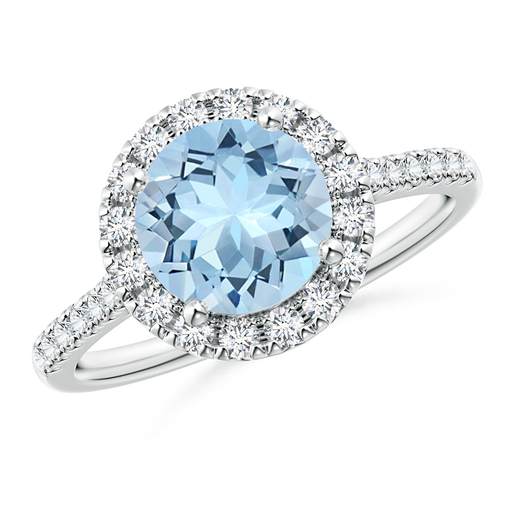 8mm AAA Round Aquamarine Halo Ring with Diamond Accents in P950 Platinum