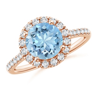 8mm AAAA Round Aquamarine Halo Ring with Diamond Accents in Rose Gold
