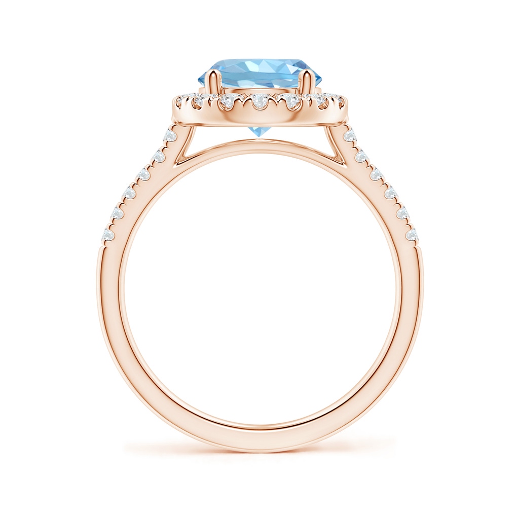 8mm AAAA Round Aquamarine Halo Ring with Diamond Accents in Rose Gold Side-1