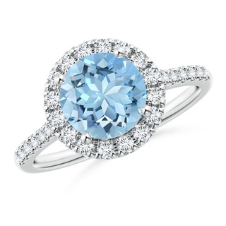 8mm AAAA Round Aquamarine Halo Ring with Diamond Accents in White Gold