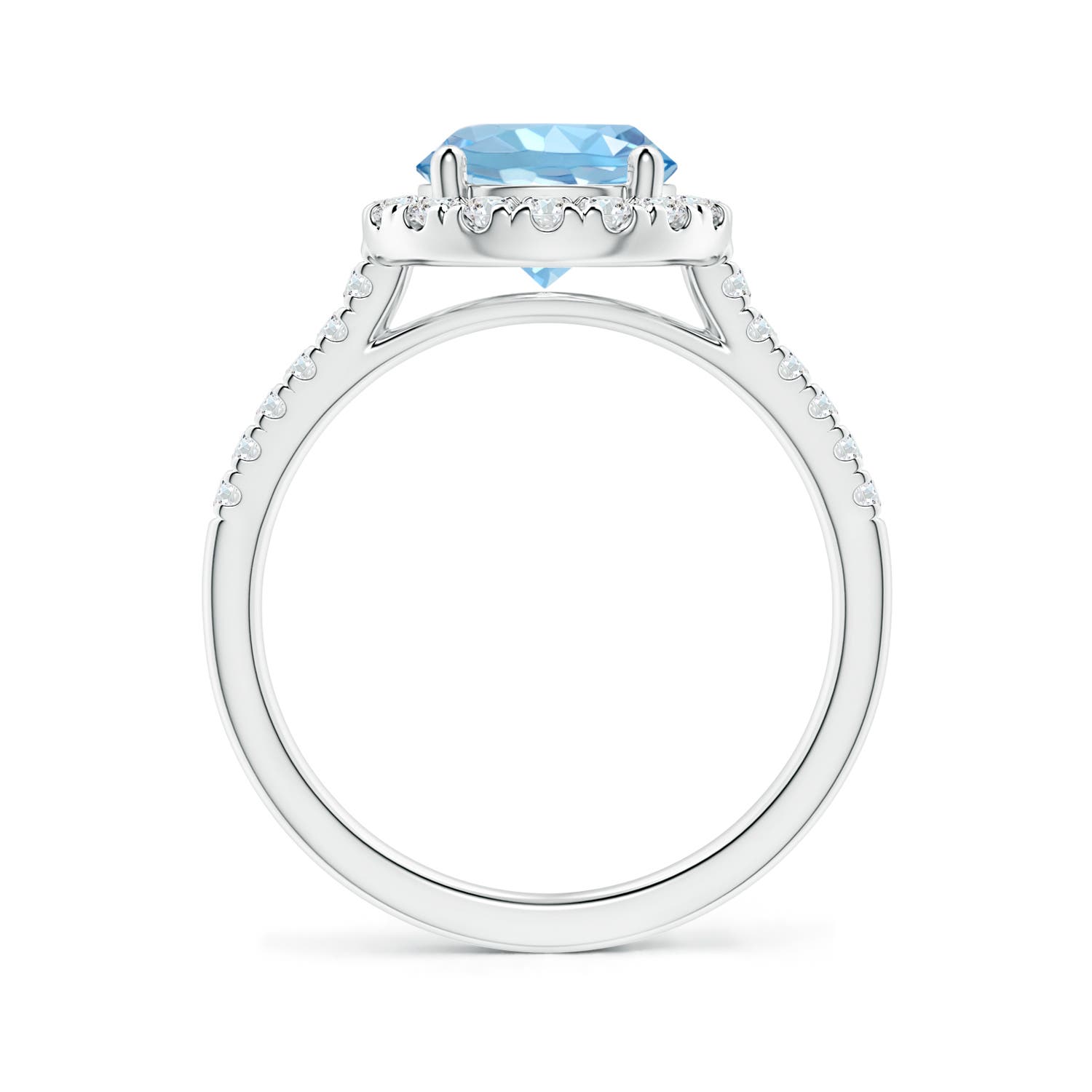 8mm AAAA Round Aquamarine Halo Ring with Diamond Accents in White Gold - side 2